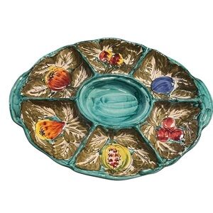 Vintage Italian Majolica Condiment Platter Divided Dish Charcuterie